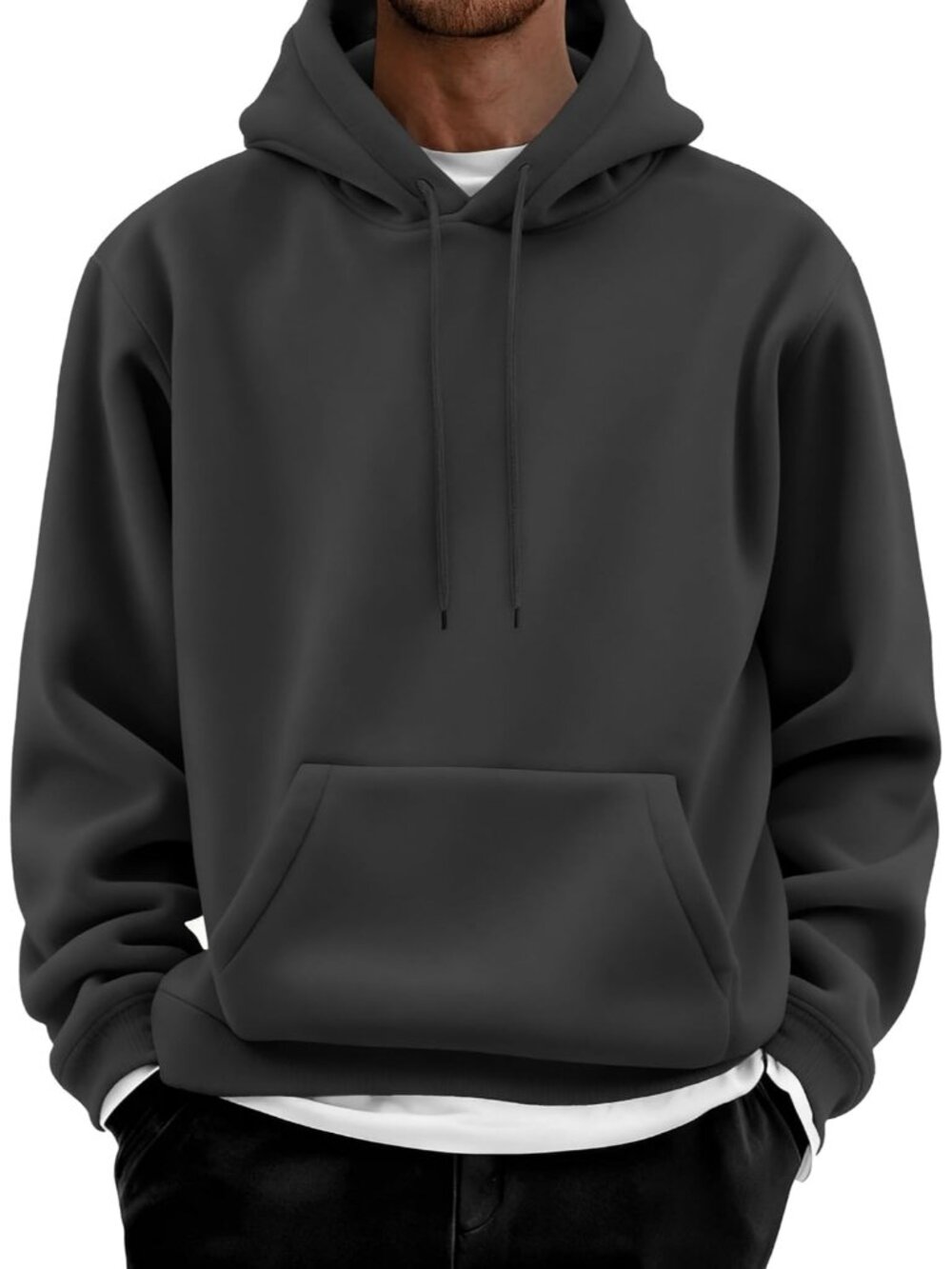 Coofandy Men's Dark Grey Cotton Fleece Casual Long Sleeve Pullover Hoodies